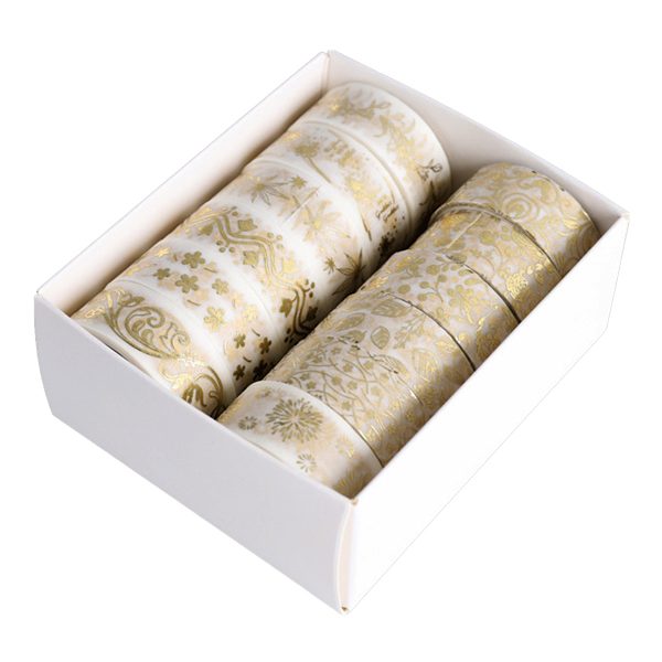 Blommigt guld Washi-tejpset 12 rullar   Maskeringstejp dekorativ