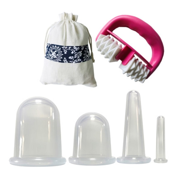 4 stk Vakuumkopper + Massasjevals Silicone Cupping Set, Ansikts-