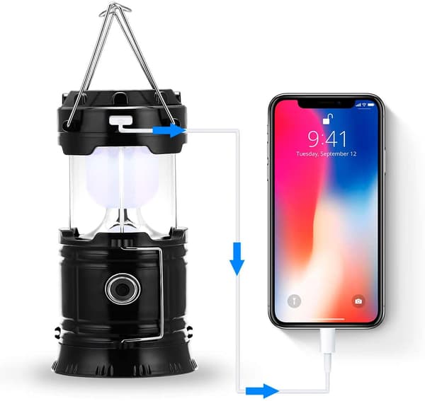 Vanntett Solar USB Oppladbar Lanterne, Ultra Lys LED Lommelykt Med Flere Oppladbare Metoder, Sammenleggbar Bærbar LED Campinglykt For