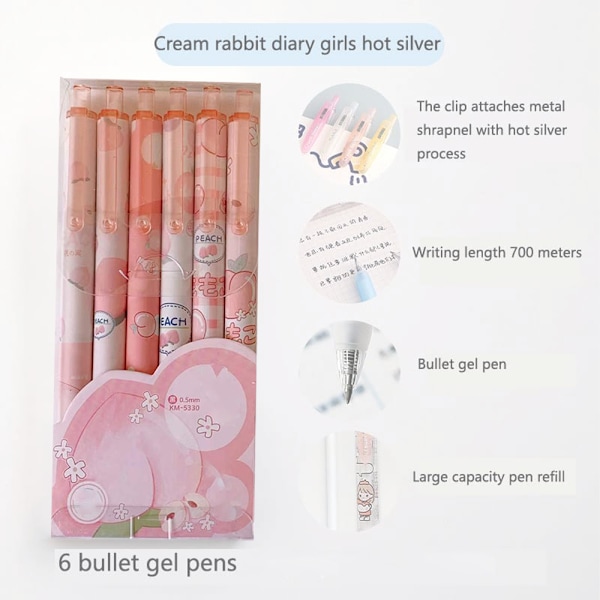 Søde Kuglepenne Sort Blæk, 0,5 mm Gelpenne Nice Kawaii Kontor Skole