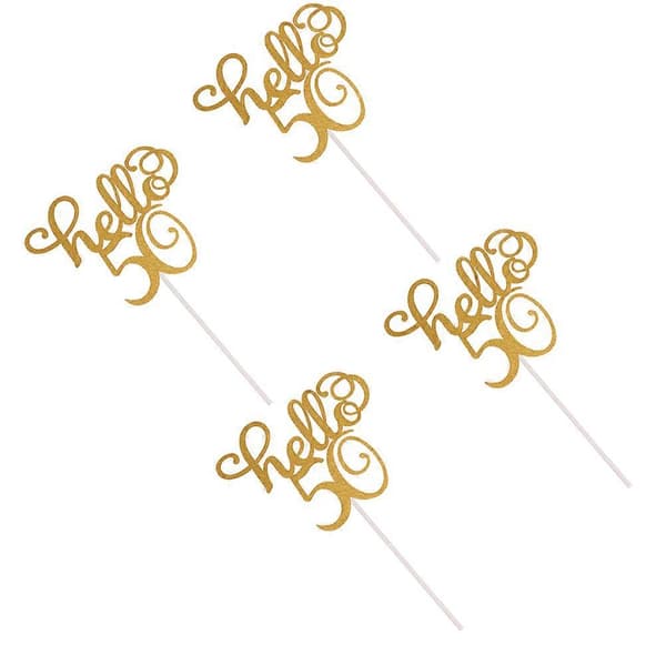 6 stk. \"Hello 50\" Glitter Kakepynt Dekorativ Bursdag Cupcake Dekor Dessert Topper (Gull)