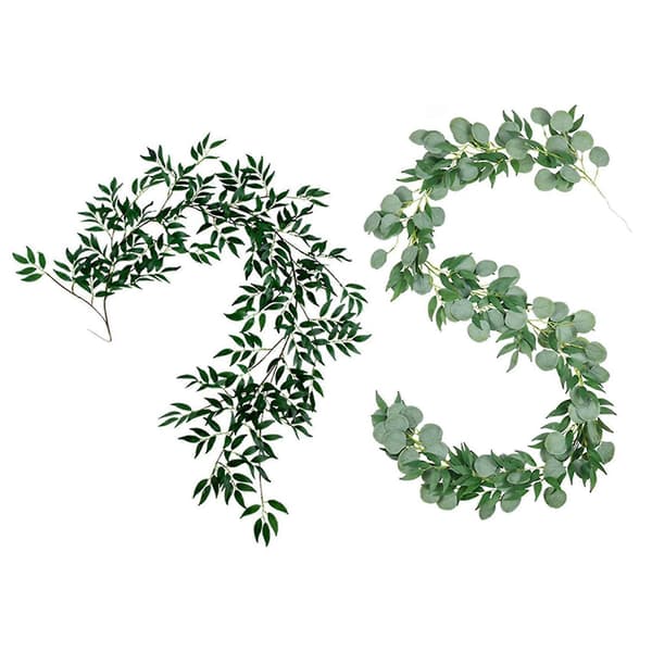 1 stk. 1,8 m Kunstige Blade Simulation Rattan & 1 stk. 2 m Kunstig Sølv Dollar Eucalyptus G