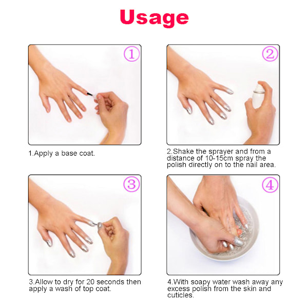 Manicure Neglelaksspray Base Coat Hurtigttørrende Spraying Nem Vask Neglespray 60ml Sort