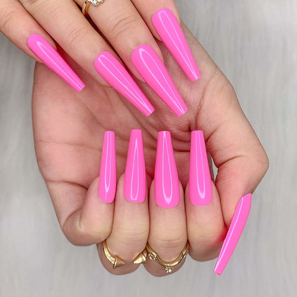 24 stk. Dyb Nude Ren Farve Ballerina Lang Kiste Glansende Falske Negle Tryk på Negle Falske Spidser Manicure til Kvinder og Piger