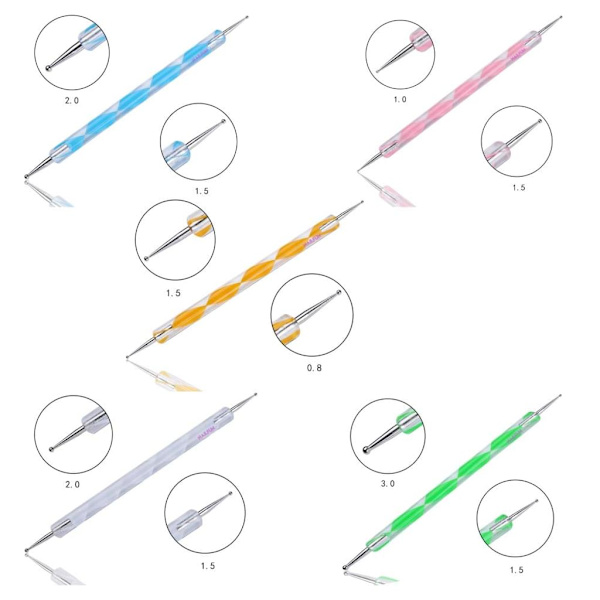 5 stk Dotting Pen Neglekunst Dotting Verktøy/Spot Swirl - Negle Design Marmorering Verktøy Pen for Punkter og Marmorering av Hanyousheng