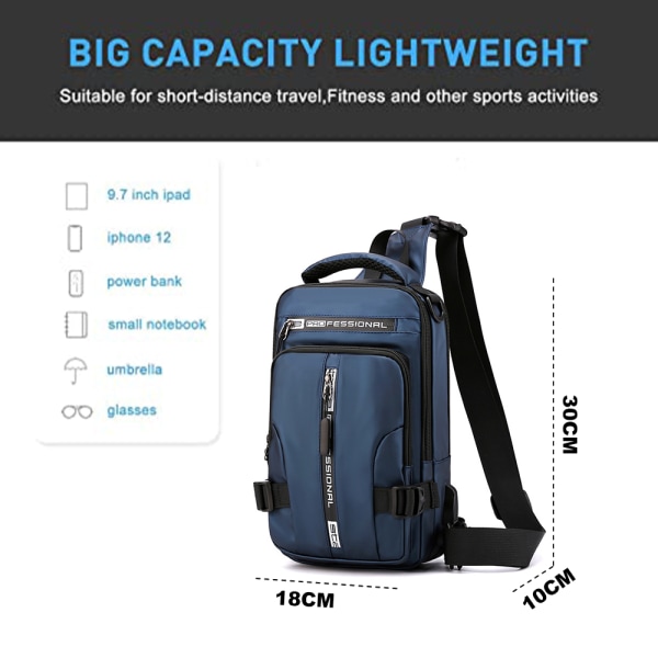 Crossbody ryggsekk for menn, skulderveske, lett ryggsekk