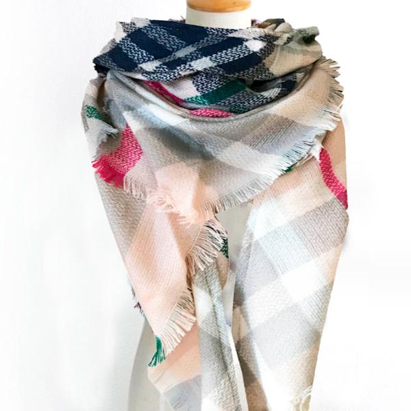 Dame Fall Winter Plaid Trekant Sjal Sjal Klassisk Kvast