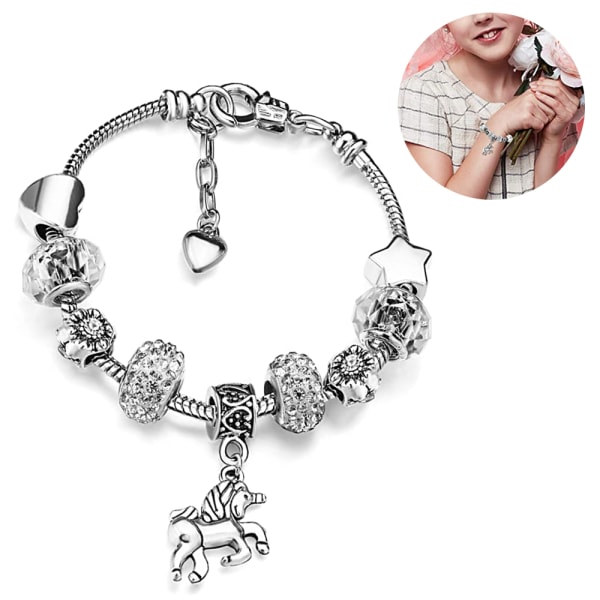 Glansful Krystal Rhinestone Charm Armbånd med Enhjørning