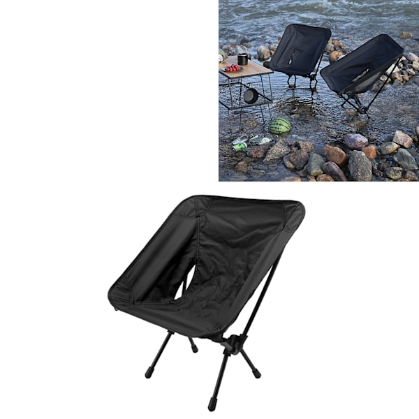 Utomhus bärbar hopfällbar månstol lätt fritidscamping barnstol för strandfiske skiss svart