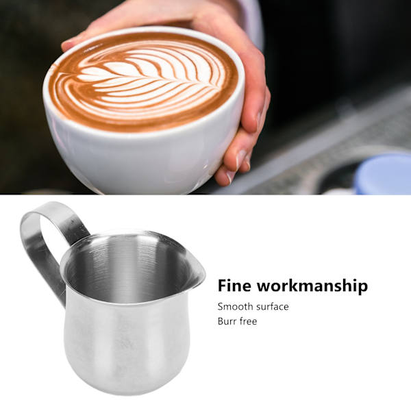 Melkeskumkanne i rustfritt stål, ergonomisk melkeskumkopp, kanne for dampende melk til kaffe, 2 oz