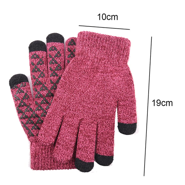 Strikkede termohandsker, uld skridsikre touch screen handsker Wine red