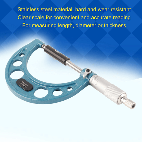 Utomhus Mikrometer Rostfritt Stål Hög Noggrannhet Tjocklek Mätverktyg med Skiftnyckel 0.01mm50-75mm