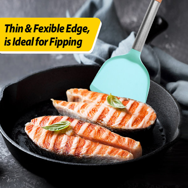 Rustfrit stål håndtag silikone køkkenudstyr non-stick madlavning