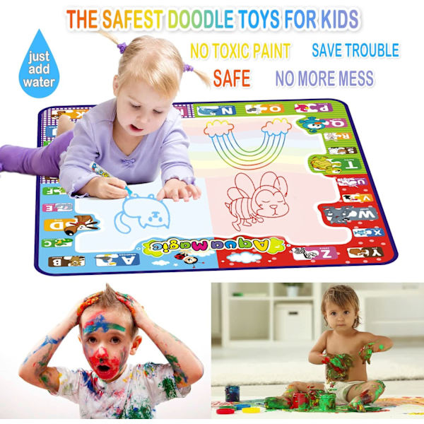 Vann-Doodle Matte, Stor Aqua-Fargeleggingsmatte for Barn, Rotfri Tegning