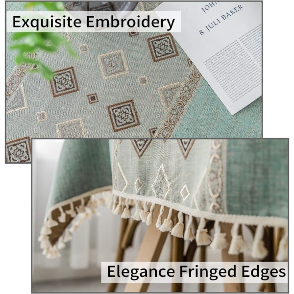 Smiry Broderad Tassel Bordsduk - Bomull Linne Dammsäker Flik