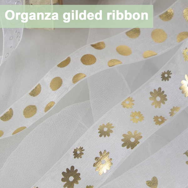 Organza guld Alla hjärtans dag band Tanabata blomsterförpackning