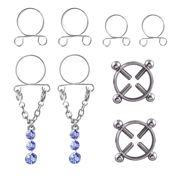 Fashion Vattendroppe Skruv Icke Piercad Nippelring Set Nippelring Kroppssmycken (Blå)