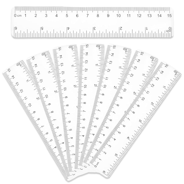8 stk. transparente dobbelt-skala linjaler - 15 cm