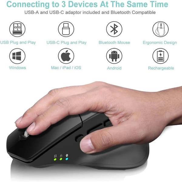 Langaton Bluetooth-hiiri useille laitteille, ergonominen, hiljainen