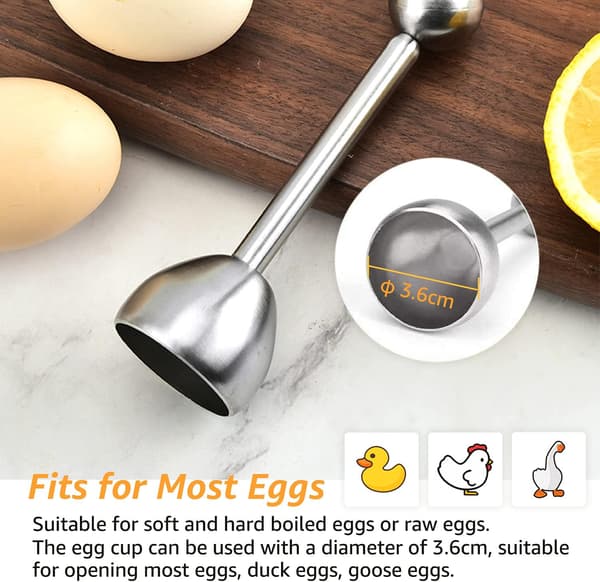 Eggedeler i rustfritt stål, eggverktøy, eggeskallåpner, skallkutter