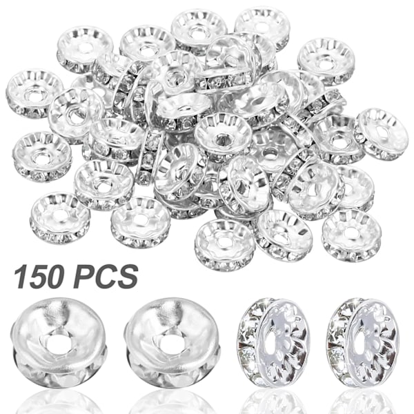 150 DIY-pesukonetta - hopeanvalkoinen timantti 8mm