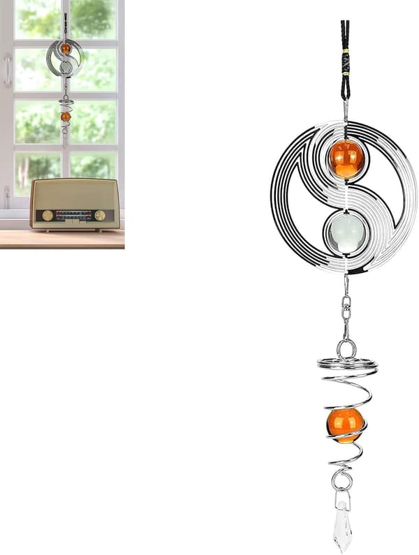 Yin Yang Metall Vindspel, Roterande Hängande Dekor Vindklocka, 3D M