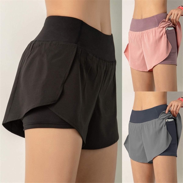 Dame Løbeshorts 2 i 1 Yoga Shorts med Telefonlomme