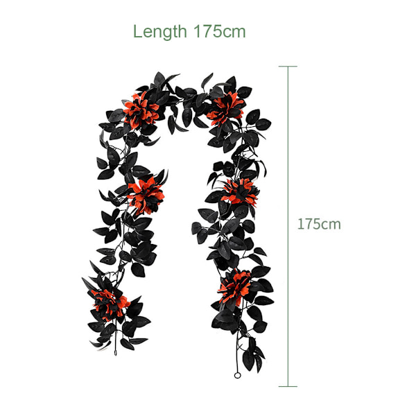 1 stk., 175 cm lang, Kunstig Sort Vinstok, Hængende Blomsterkrans