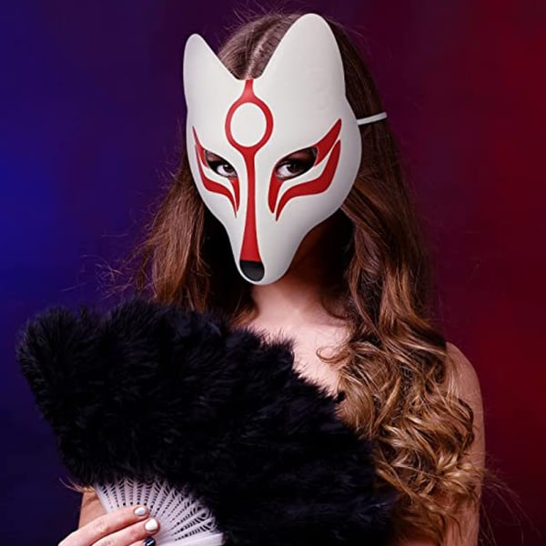 Revmaske Japansk Kabuki Kitsune Masker PU Masker for Menn Kvinner