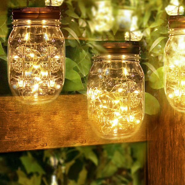 Solcellehavelys - Vandafvisende Solcelle Glaslanterne Mason Jar Udendørs