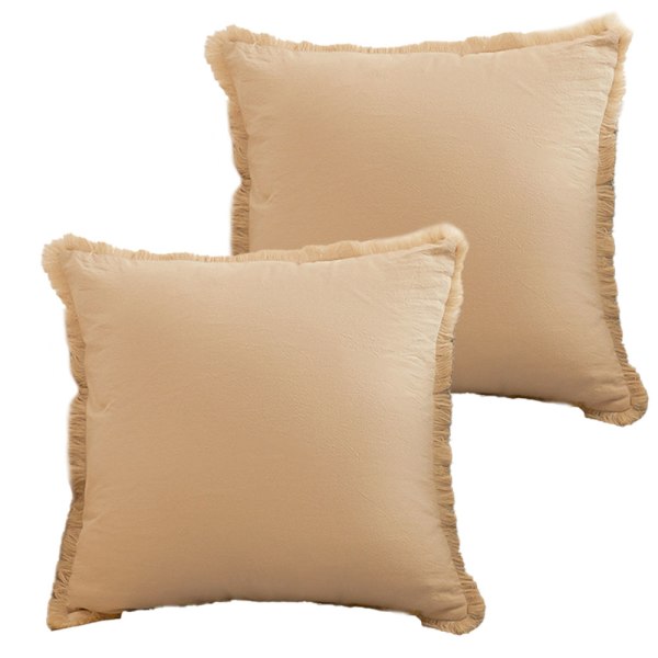 2pcs Solid color washed cotton tassel whisker edge Throw pillow