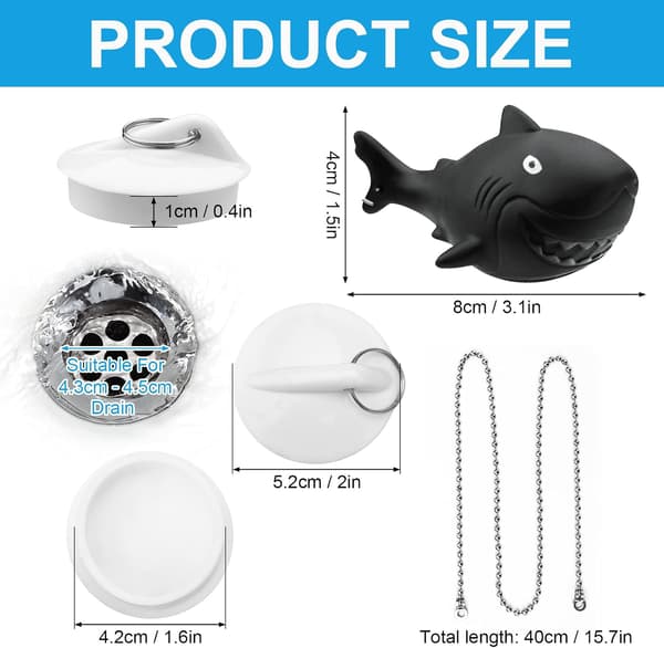 Shark chain gummibadekar deksel, 38mm universelt badekar deksel (s