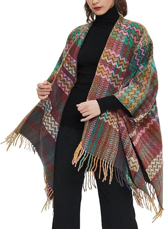 Dame Varmt Sjal Wrap Cape Vinter Trøjer Åben Front Poncho wi