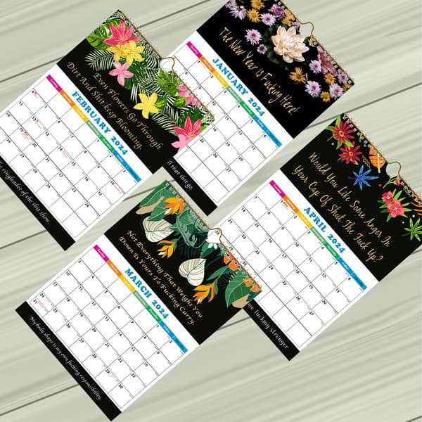 2024 Svart Blomma Bästsäljande Kalender, Släpp Tryck, 2-pack