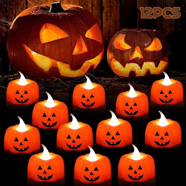 Flimrende telys, slitesterkt materiale gresskar telys for Halloween-tema
