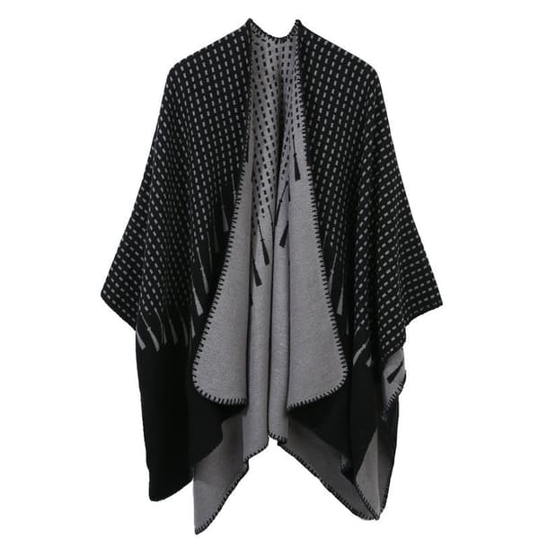 Grå Dam Poncho Ull Vinter Oversize Filt Sjal Extra Stor