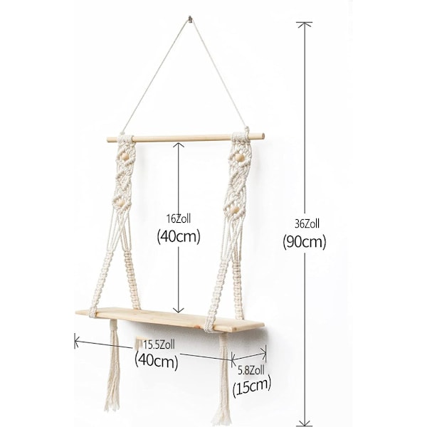 Boho Chic Handgjord Rustik Hängare, Makramé Hylla för Växter, Enkel Installation, Unik Design, Stark och Mångsidig Användning för Inomhus Trädgårdar, Flytande