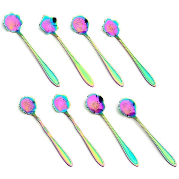 Färgglatt Mini Bestick Blomsked Set, Kreativ Design Blandningssked Rostfritt Stål Portabel Lättviktig För Kaffe Te Blandning, Idealisk Gåva För Hemmet