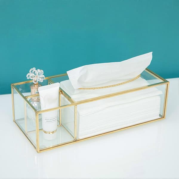 Guld Tissueboks Rektangulær Klar Glas Papir Tissueboks Til Hjemmet Tissue Dispenser Geometrisk Glas