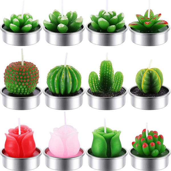 12 st Cactus Rose Tealight Ljus Handgjorda Delikata Succule