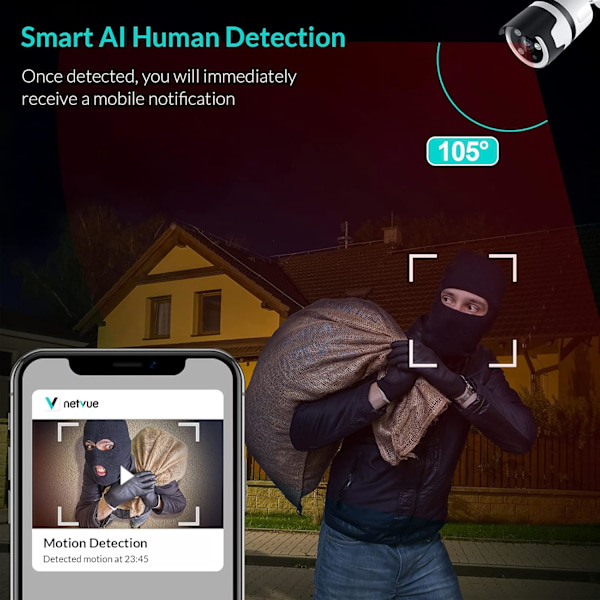 Säkerhetsuppgradering, 1080P Full HD Utomhus Wifi Säkerhetskamera, Smart Rörelsedetektering, Färg Night Vision, Lätt Att Använda