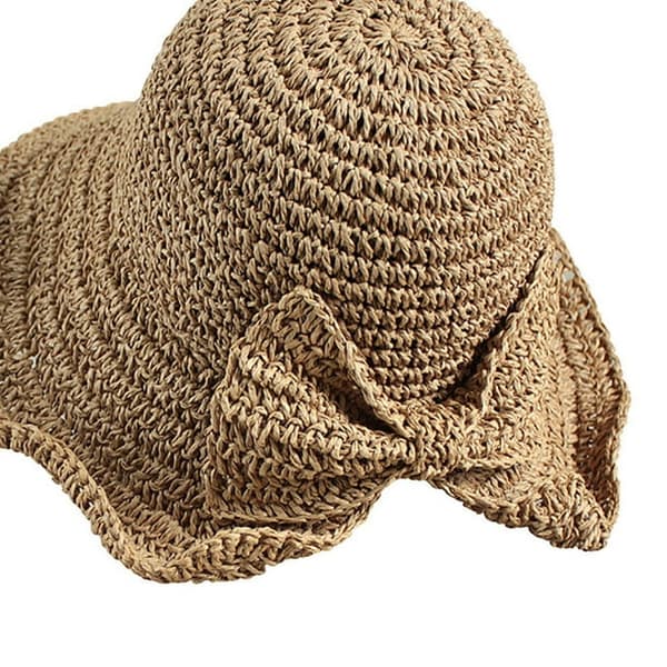 Damhatt Flätad Rosett Solhatt Sommar Strandhatt (Khaki)