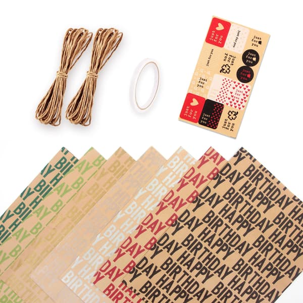 7 Kraft Presentpapper, Födelsedagspapper, Retro Present