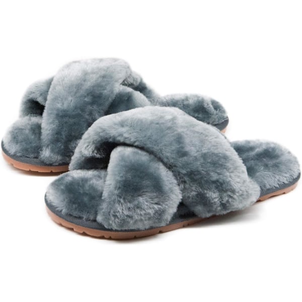 Dames Pels-Tøfler Flip Flop Åben Tå Cozy Hus Memory Foam S