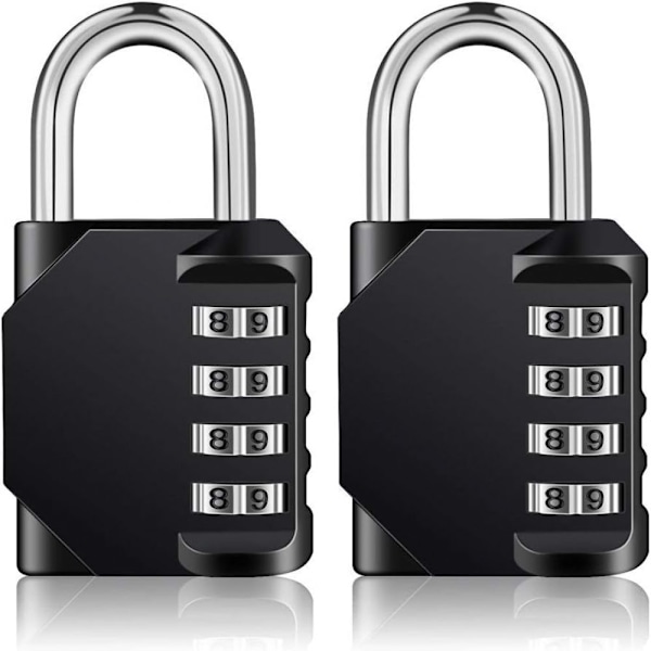 Väderbeständig Design 4-siffrig Kombinationslås, Återställningsbart För Förbättrad Säkerhet, Bekvämt Portabelt Robust Zinklegeringshänglås, Svart, 2-pack
