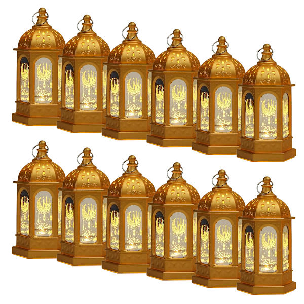 Ramadan Lyktor Dekoration Hängande Lampa Eid Ljusstake med Transparent Glas Ramadan Barn Gåvor LED Eid för Hem Bordsdekoration
