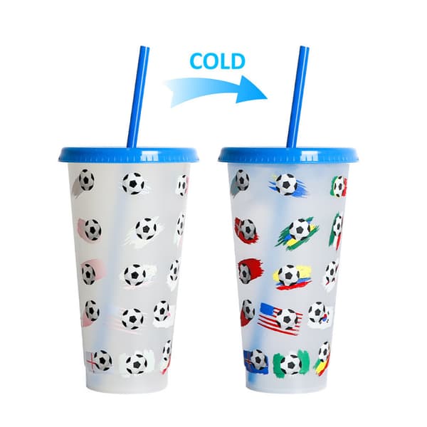 Färgskiftande sugrörsmugg med stor kapacitet i VM-tema – Fanmerchandise (blått lock)