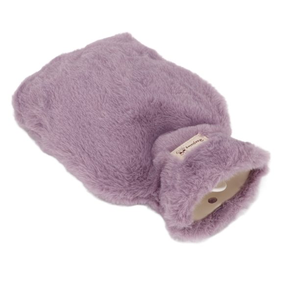 Plush Varmtvannflaske 1000ml Bred Munn Anti-Skli Tekstur Varmtvannflaske med Vaskbar Myk Plush Deksel for Skole Kontor Lilla