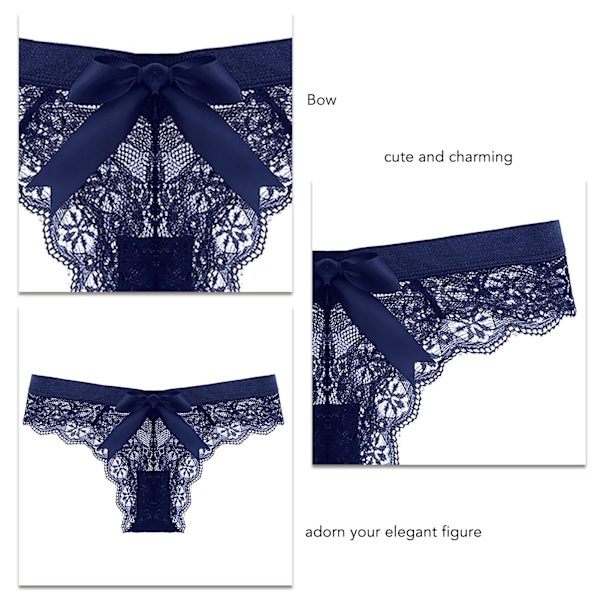 Navy Blå S Truser Bomulls-T-truser Sømløse Intimtøy Lav Midje Transparent Utskjæring Sløyfe Lace Thong