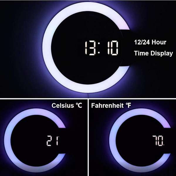 LED Veggklokke, Fjernkontroll Digital Veggklokke Kreativ LED M